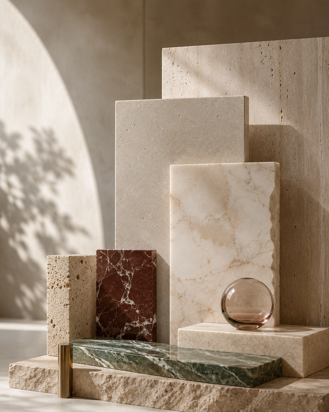 Close-up of natural stone material samples
